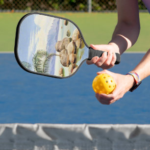 Palmen und Felsen, Bucht von Rio, Pickleball Schläger