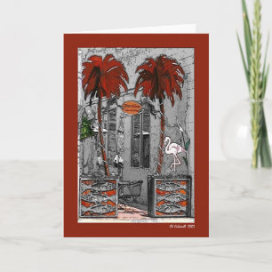 Palmen und Flamingo Karte