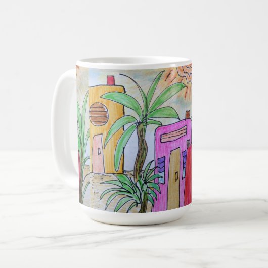 Palmen und Huts Kaffeetasse (Vorderseite Links)