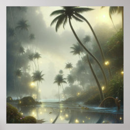 Palmen und Ozeanfoggy Day Poster
