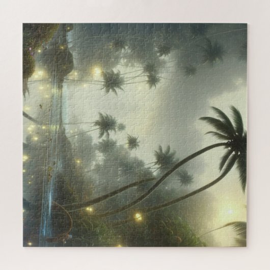 Palmen und Ozeanfoggy Day Puzzle (Horizontal)