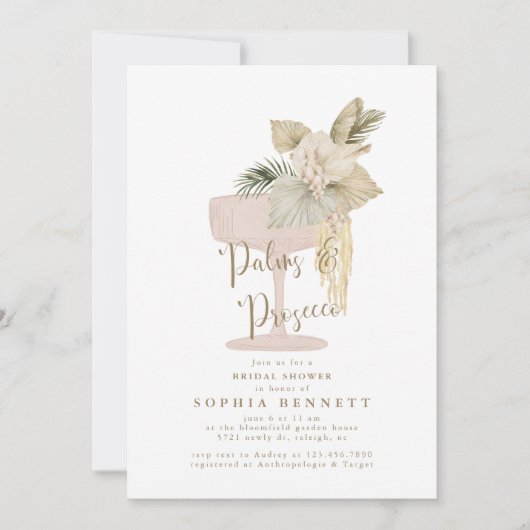Palmen und Prosecco-Brautparty Einladung (Vorderseite)