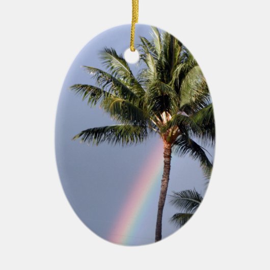 Palmen und Regenbogen Keramik Ornament (Vorne)