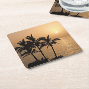 Palmen und romantischer Sonnenuntergang Rechteckiger Pappuntersetzer