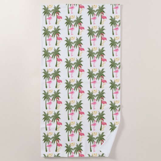 Palmen und rosa Flamingos Strandtuch (Vorderseite)