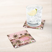 Palmen und rosa Pflanze der tropischen Inseln Rechteckiger Pappuntersetzer (Vor Ort)