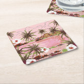 Palmen und rosa Pflanze der tropischen Inseln Rechteckiger Pappuntersetzer (angewinkelt)