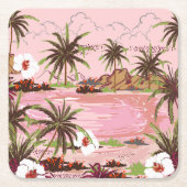 Palmen und rosa Pflanze der tropischen Inseln Rechteckiger Pappuntersetzer (Vorderseite)