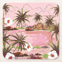 Palmen und rosa Pflanze der tropischen Inseln