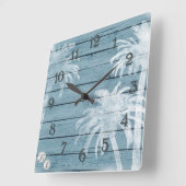 Palmen und Sand Dollars Blue Rustic Wood Beach Quadratische Wanduhr (Winkel)