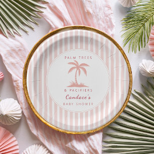 Palmen und Schnuller Rosa Coastal Baby Shower Pappteller