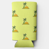 Palmen und Sonne auf Gelb Selters Dosenkühler (Rückseite)