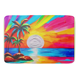 Palmen und Sonnenuntergang Badematte