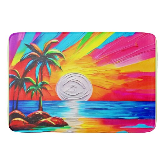 Palmen und Sonnenuntergang Badematte (Vorderseite)