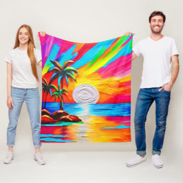 Palmen und Sonnenuntergang Fleecedecke