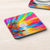 Palmen und Sonnenuntergang Getränkeuntersetzer (Linke Seite)