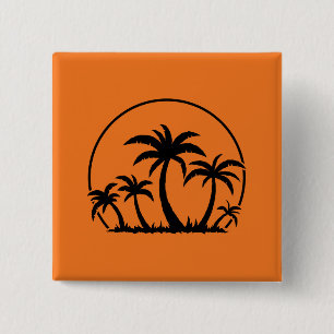 Palmen und Sonnenuntergang in Schwarz Button