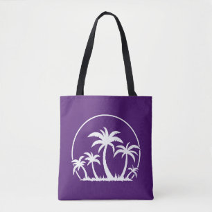 Palmen und Sonnenuntergang in Weiß Tasche