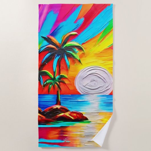 Palmen und Sonnenuntergang Strandtuch (Vorderseite)