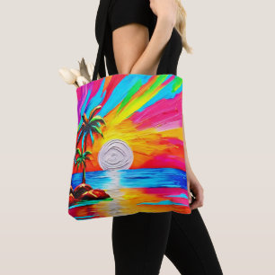 Palmen und Sonnenuntergang Tasche