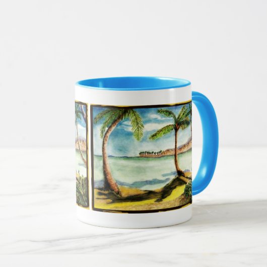 Palmen und Strand Zeichnend - Tasse für Getränke (VorderseiteRechts)