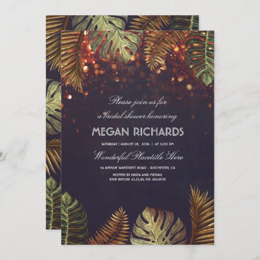 Palmen und String Lights Beach Brautparty Einladung (Vorne/Hinten)