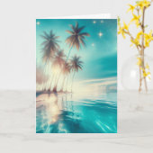 Palmen und Wasser des blauen Ozeans Jahrestag Karte (Gelbe Blume)