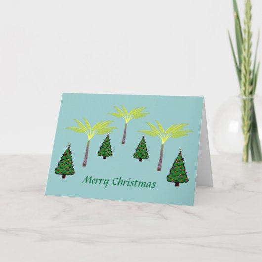 Palmen und Weihnachtsbäume Feiertagskarte (Vorderseite)
