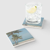 Palmen und weißer Sandstrand Steinuntersetzer (Seitenansicht)