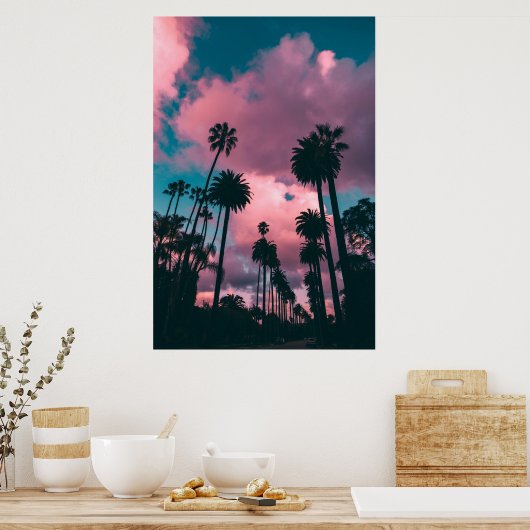 Palmen unter rosa und blauer Himmel Kalifornien, U Poster (Küche)