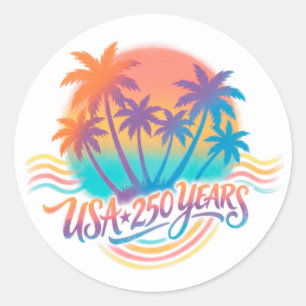 Palmen USA 250 Jahre Patriotische Wüsten-Sonnenauf Runder Aufkleber