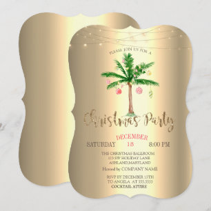 Palmen-Weihnachtskugeln, Lichterkette Gold Einladung