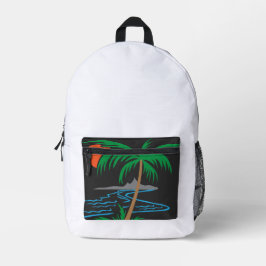 Palmenbaum am Fluss | Tropische Sonnenuntergangsku Bedruckter Rucksack