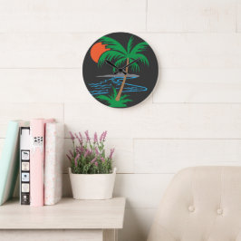 Palmenbaum am Fluss | Tropische Sonnenuntergangsku Große Wanduhr