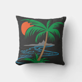 Palmenbaum am Fluss | Tropische Sonnenuntergangsku Kissen