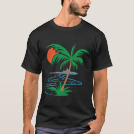 Palmenbaum am Fluss | Tropische Sonnenuntergangsku T-Shirt
