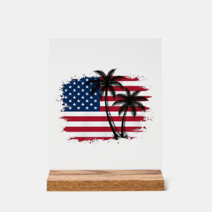 Palmenbaum Amerikanische Flagge Patriotischer Stra Acrylschild