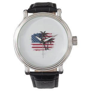 Palmenbaum Amerikanische Flagge Patriotischer Stra Armbanduhr