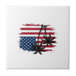 Palmenbaum Amerikanische Flagge Patriotischer Stra Fliese