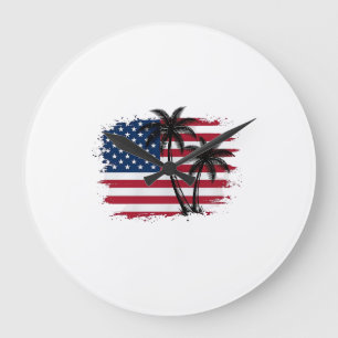 Palmenbaum Amerikanische Flagge Patriotischer Stra Große Wanduhr