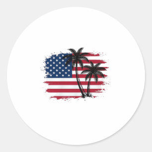 Palmenbaum Amerikanische Flagge Patriotischer Stra Runder Aufkleber