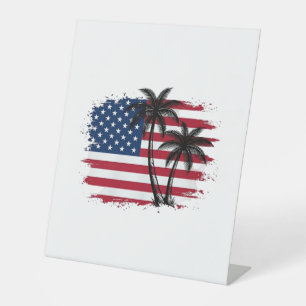 Palmenbaum Amerikanische Flagge Patriotischer Stra Sockelschild