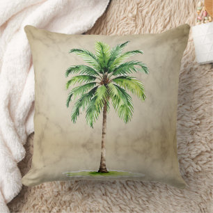 Palmenbaum-Aquarell Tropisch Vintage Elegant Kissen