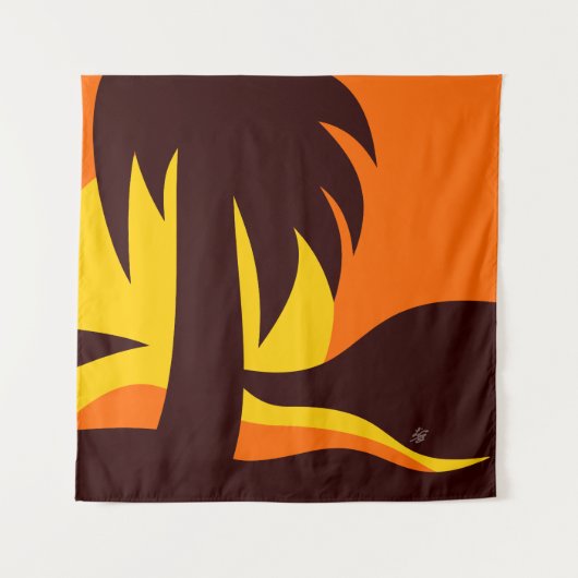 Palmenbaum auf Sonnenuntergang am Strand Wandteppich (Vorderseite)