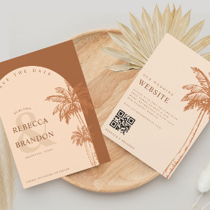 Palmenbaum Boho Strand Terrakotta QR-Code Hochzeit Save The Date