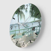 Palmenbaum für landschaftliche tropische Wasserboo Große Wanduhr (Winkel)