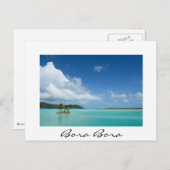 Palmenbaum in Bora Bora Lagune, weißer Text Postka Postkarte (Vorne/Hinten)