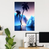 Palmenbaum in der Nähe von Eisberg und Ozean | AI  Poster (Heimbüro)