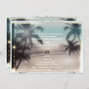 Palmenbaum Lights Vintage Tropical Beach Hochzeit Einladung