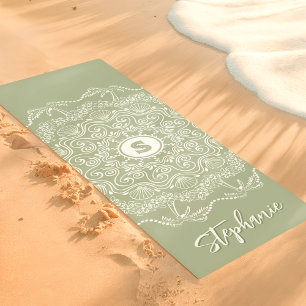 Palmenbaum-Meeresschnecken-Mandala-Monogramm-Sage- Yogamatte